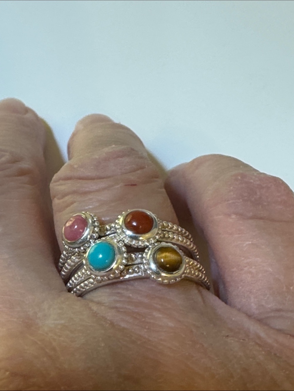 Set of 4 Sterling Silver and Gemstone Stacking Rings NEW VINTAGE size 8 3/4 NWT!